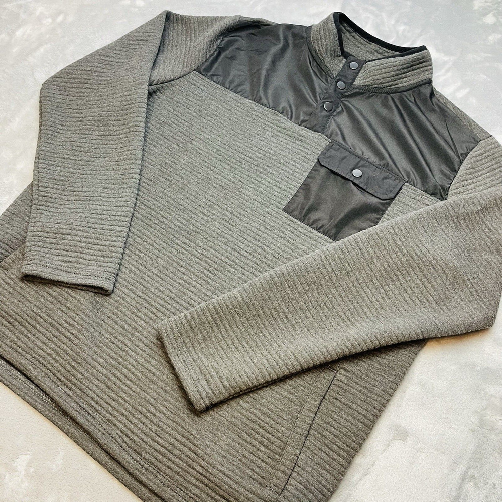 Nomad Mens Nicholas Henley Shirt Size L Charcoal Ribbed Quilted Pocket Pullover